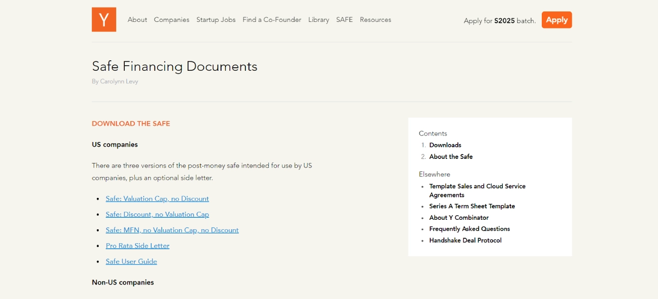 Y Combinator’s SAFE Financing Template